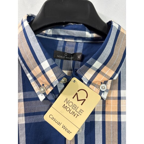 Noble Mount XL Navy Blue Peach White Plaid Button Down Shirt Long Sleeve New - Picture 3 of 4